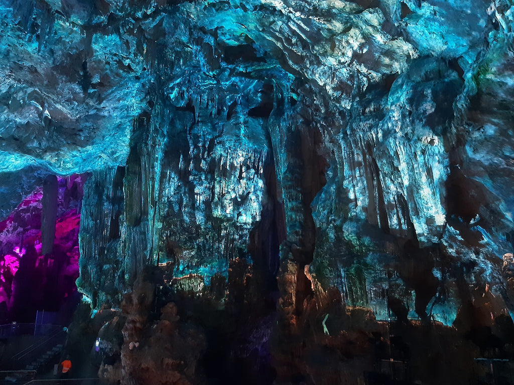 St Michael's Cave illuminated stalactites and stalagmites Gibraltar